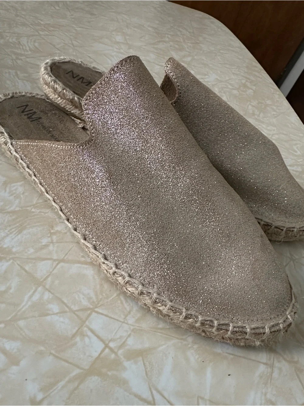 Glitter Espadrille Mule - Rose Gold. Neiman Marcus Sz 38
